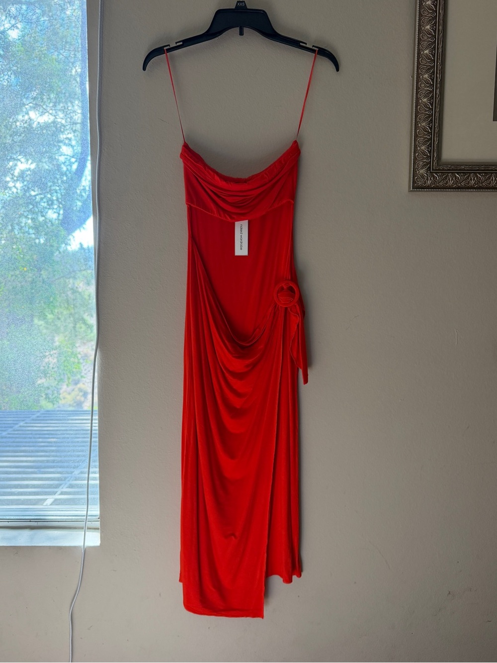 NWT Naked Wardrobe Red Draped Slip Dress with Side Knot